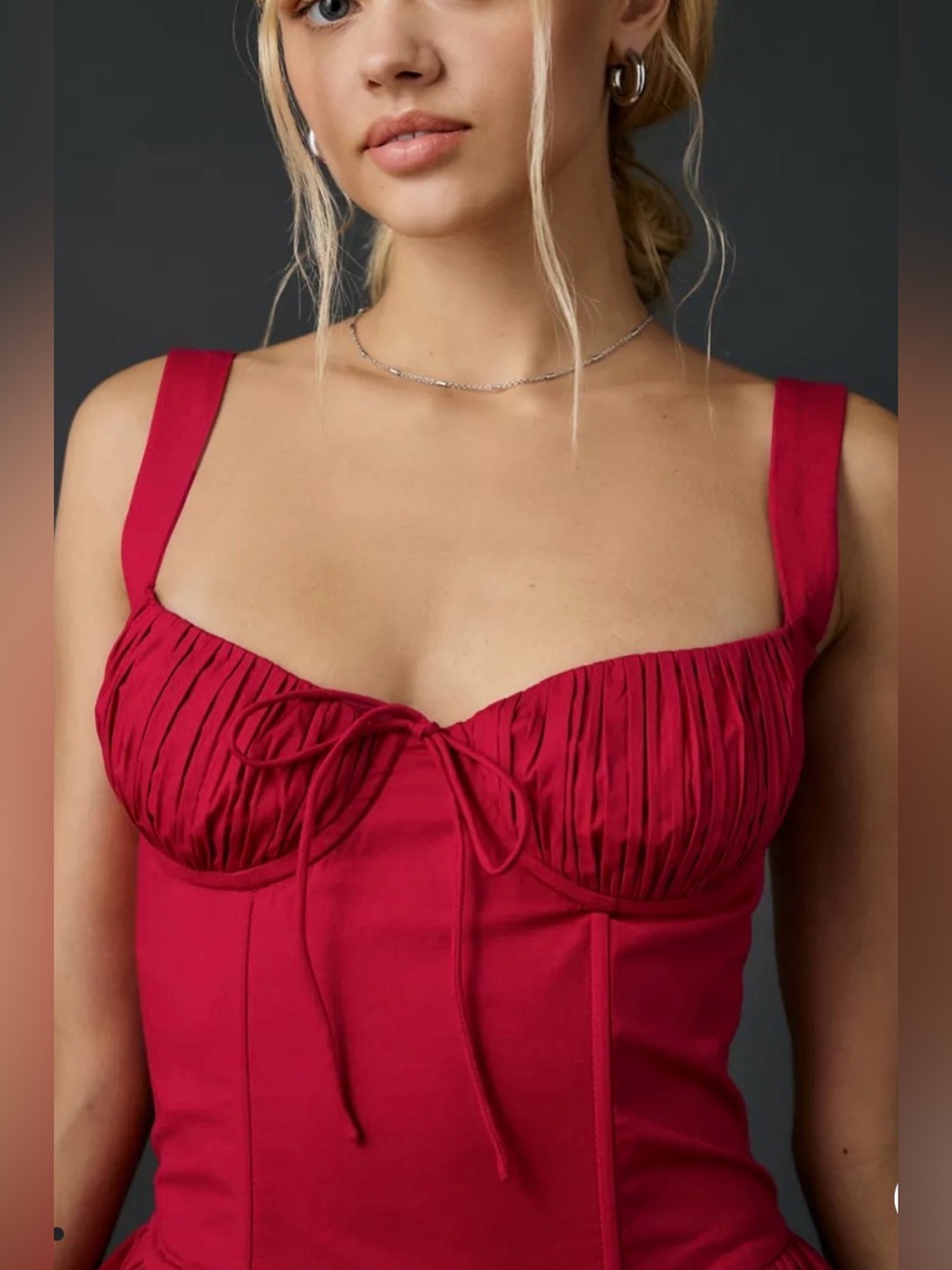 For Love & Lemons Helena Poplin Bustier Mini Dress in Red Sz Large - Picture 4 of 14